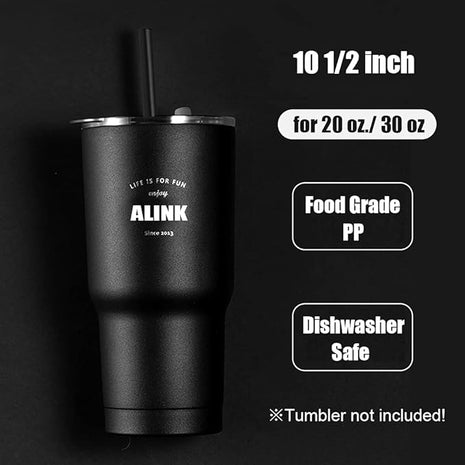 ALINK 12-Pack Reusable Black Straws, 10.5" Long Hard Plastic Tumbler Replacement Straws for 16 OZ 20 OZ 30 OZ Stanley, YETI, Mason Jar, Starbucks Tumblers, Set of 10 with Cleaning Brush
