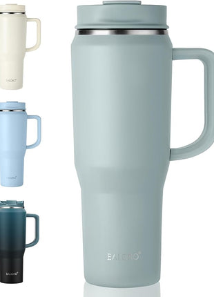 40 oz Tumbler with Handle, Insulated Tumblers with Lid and Straw, Large Metal Sports Water Bottle Jug, Thermal Stainless Steel Travel Coffee Mug Cup, Sage Green