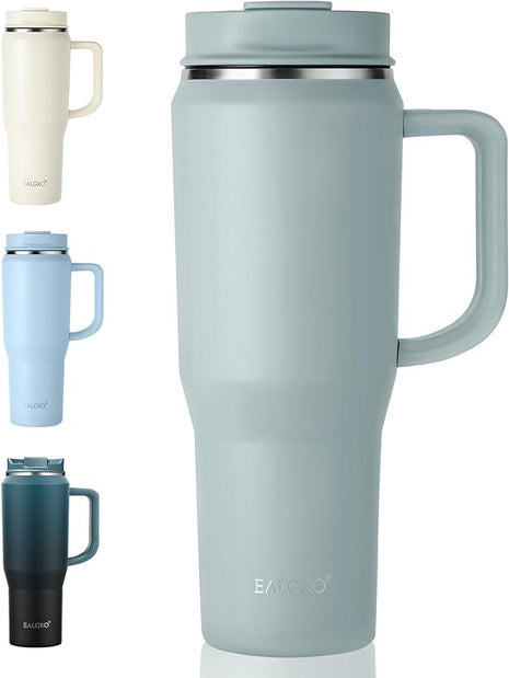 40 oz Tumbler with Handle, Insulated Tumblers with Lid and Straw, Large Metal Sports Water Bottle Jug, Thermal Stainless Steel Travel Coffee Mug Cup, Sage Green