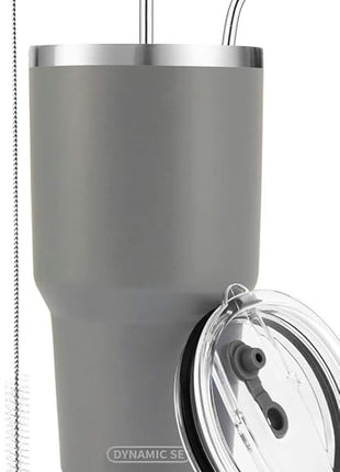 D·S 30oz Grey Tumbler Stainless Steel Insulated Travel Mug with Straw Lid Cleaning Brush (30oz Grey)