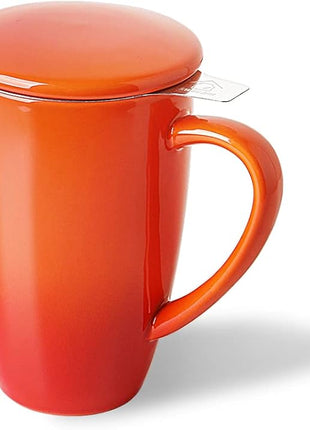 Sweejar Porcelain Tea Mug with Infuser and Lid,Teaware with Filter, Loose Leaf Tea Cup Steeper Maker, 16 Fl Oz for Tea/Coffee/Milk/Women/Office/Home/Gift (Gradient Orange)