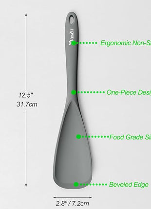 Silicone Spatula Spoon, Great for Both Cooking and Serving Durable BPA-Free Matte Black Silicone, Seamless Design, Safe for Nonstick Cooking Surfaces, 2-Pcs, Gray