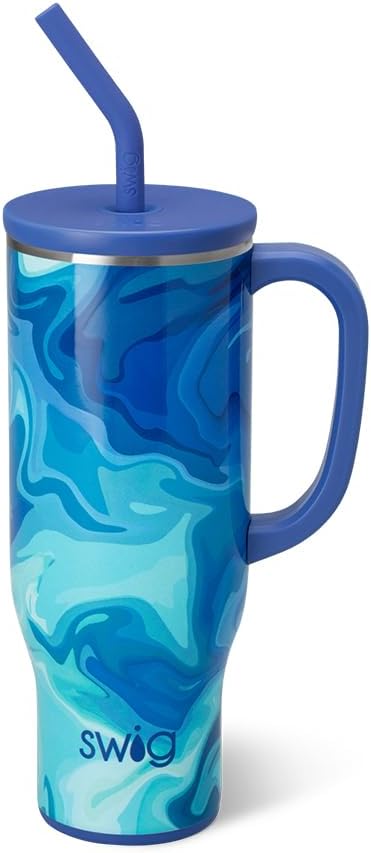 Swiglife 30oz Mega Mug, 30oz Tumbler with Handle and Straw, Large Insulated Tumblers, Cup Holder Friendly Travel Mug, Stainless Steel 30 oz Tumbler, Reusable Insulated Water Bottle (Blue Lagoon)