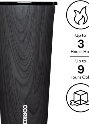 Corkcicle Classic Tumbler - Insulated Stainless Steel Travel Cup - Cold & Hot Drinks - Reusable - Durable - Spill Proof Lid - Non-Slip Silicone Base - Easy Grip - BPA Free - 24 oz - Burnt Wood