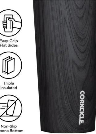 Corkcicle Classic Tumbler - Insulated Stainless Steel Travel Cup - Cold & Hot Drinks - Reusable - Durable - Spill Proof Lid - Non-Slip Silicone Base - Easy Grip - BPA Free - 24 oz - Burnt Wood
