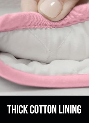 GORILLA GRIP BPA-Free Soft Silicone Oven Mitts and Pot Holders Sets of 4, Heat Resistant Waterproof Cooking Gloves, Thick Cotton Lining, Flexible Gripping for Baking Grilling, Kitchen Trivets, Pink