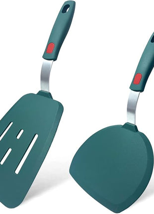 Silicone Spatula Set of 2 for Nonstick Cookware,Tenta Tenta Kitchen Slotted Angle Round Pancake Spatulas 600°F Heat Resistant Classic Rubber Spatula Set For Cooking-Dark Blue