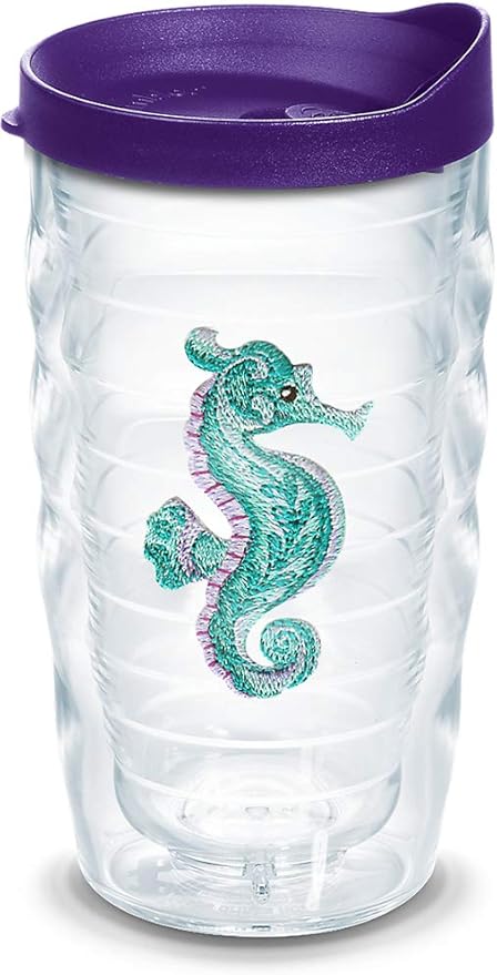 Purple Teal Seahorse 10 oz Wavy Tumbler with lid