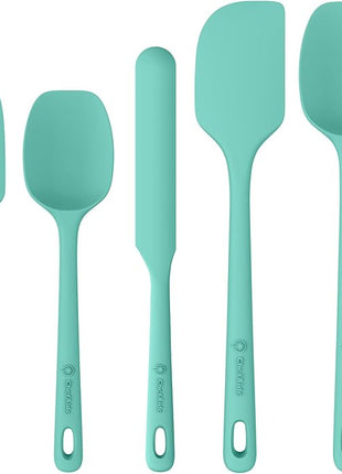 5 Pieces Silicone Spatula Set, Food Grade Rubber Spatula, Upgrade Strong Handle with Ergonomic Grip, Heat Resistant Up to 600°F for Nonstick Cookware, Cooking Mint