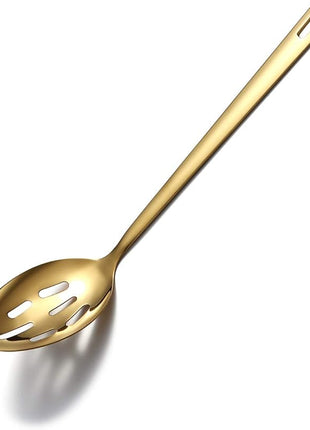 Berglander Gold Cooking Spoon, Stainless Steel Slotted Serving Spoon Titanium Gold Plating, Kitchen Basting Spoon For Cooking, Dishwasher Safe, Easy to Clean