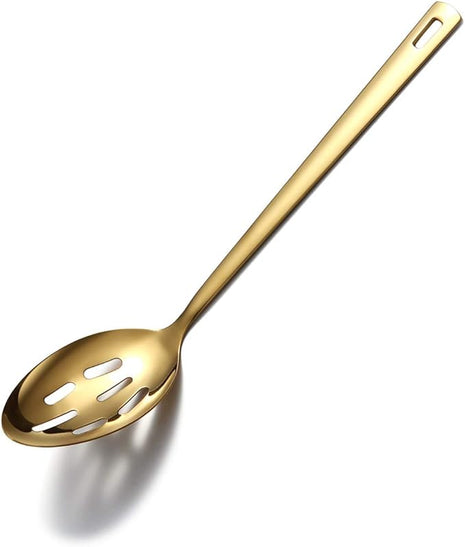 Berglander Gold Cooking Spoon, Stainless Steel Slotted Serving Spoon Titanium Gold Plating, Kitchen Basting Spoon For Cooking, Dishwasher Safe, Easy to Clean