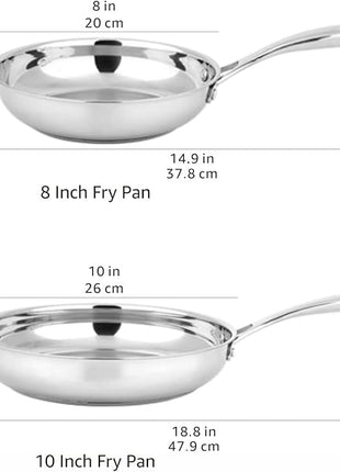Amazon Basics 2-Piece Oven Safe, Riveted Handle Stainless Steel Induction Frying Pan Set - Silver, 8-inch & 10-inch