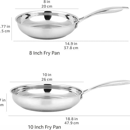 Amazon Basics 2-Piece Oven Safe, Riveted Handle Stainless Steel Induction Frying Pan Set - Silver, 8-inch & 10-inch