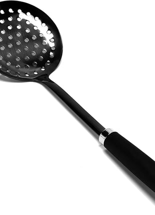 Skimmer Spoon, Slotted Spoons for Cooking, Slotted Spoon, Kitchen Stainless Steel Serving Spoons, Stainless Steel Strainer, Black