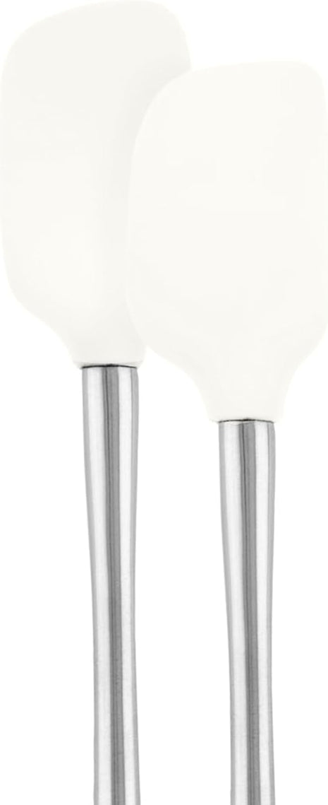 Tovolo Flex-Core Stainless Steel Handled Mini Spatula & Spoonula Set (White), Kitchen Utensil Set of 2, Heat-Resistant & BPA-Free Silicone Turner Heads, Safe for Cast Iron | Dishwasher-Safe