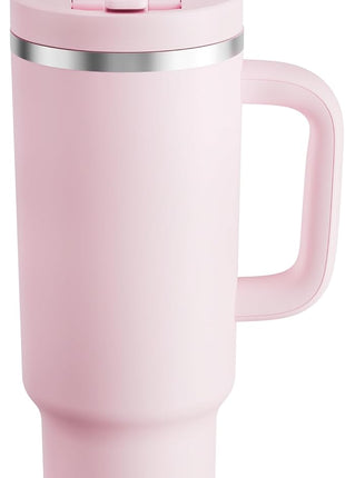 40 oz Tumbler with Handle and Straw: Stainless Steel Insulated Tumbler Keeps Cold for 24 Hours, Leakproof Travel Cup Fits in Cup Holder and BPA-Free, Cotton Candy