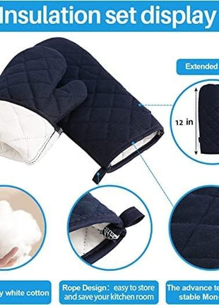 Oven Mitts and Pot Holders 4 pcs Set,High Heat Resistant 500 Degree Extra Thicken Long Kitchen Cotton Oven Glove for Cooking (12 Inch,Deep Blue)
