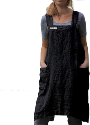 YESDOOD Cotton Linen Apron Cross Back Apron for Women with Pockets Pinafore Dress for Baking Cooking