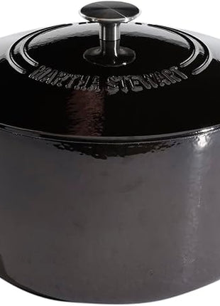 MARTHA STEWART Gatwick 7-Quart Enamel Cast Iron Dutch Oven Pot with Lid – Grey – Heavy-Duty Dutch Oven for Slow Cooking, Braising & Baking