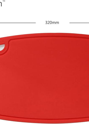 Liflicon Thick Silicone Cutting Board 12.6'' x 9.1'' Juice Grooves Easy Grip Handle Dishwasher Safe-Red