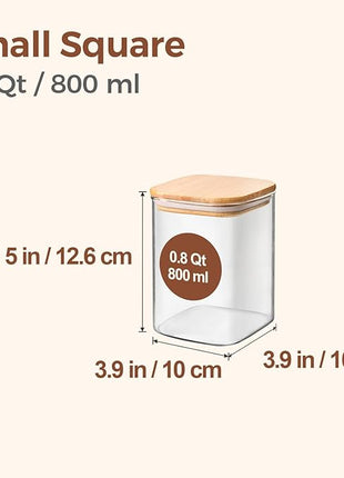 ComSaf 0.8 Qt Glass Food Storage Jars Set of 6, Clear Storage Containers with Airtight Lids, Pantry Organization Jar, Spice Jar, Blooming Tea, Oat, Coffee and Sugar Container, Canister Set for Kitchen