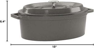 staub La Cocotte Oval 40509-324 Pico Cocotte Oval Gray 13.0 inches (33 cm) Large Two-Handed Cast Enameled Pot, Induction Compatible