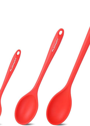 3 Pcs Silicone Spoons Set of 7.9 10.6 14.2 inch for Cooking, Heat Resistant Kitchen Spoons for Mixing, Stirring, and Serving, Small to Large Non Stick (Red)