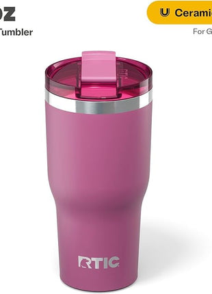 RTIC 30oz Essential Tumbler with Lid, Ceramic Lined, Insulated, Stainless Steel, Metal, Double Wall Vacuum-Insulation, Travel Cup for Iced Coffee, Tea, Hot and Cold Drink, Orchid