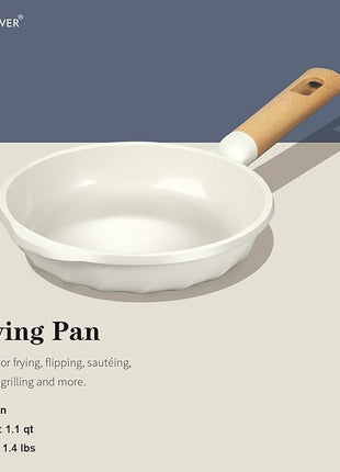 COOKLOVER Nonstick Frying Pan 100% PFOA Free Cookware Induction Skillet Stir Fry Pan (Cream white, 7.9 inch)