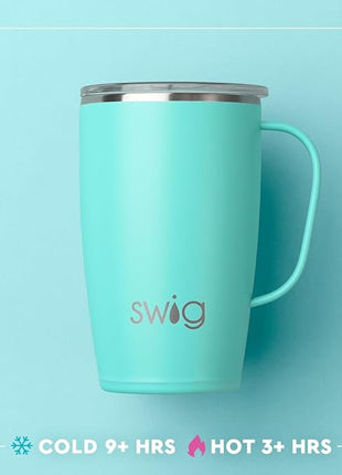 Swig 18oz Stainless Steel Travel Mug, Insulated Tumbler with Handle and Lid, Dishwasher Safe (Shimmer Diamond White)