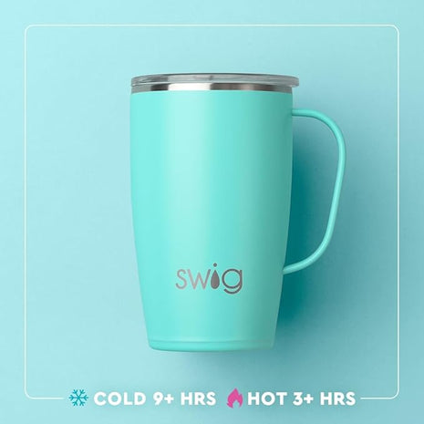 Swig 18oz Stainless Steel Travel Mug, Insulated Tumbler with Handle and Lid, Dishwasher Safe (Shimmer Diamond White)