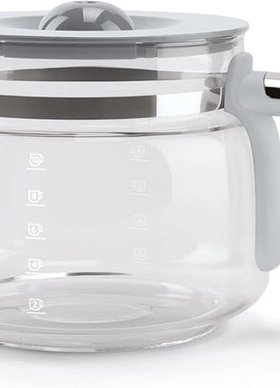 Smeg 50's Retro Style Aesthetic Drip Coffee Machine with 10 Cup Glass Carafe, Auto Start Feature, Keep Warm Plate, and Two Coffee Strength Settings (Brushed Stainless Steel)