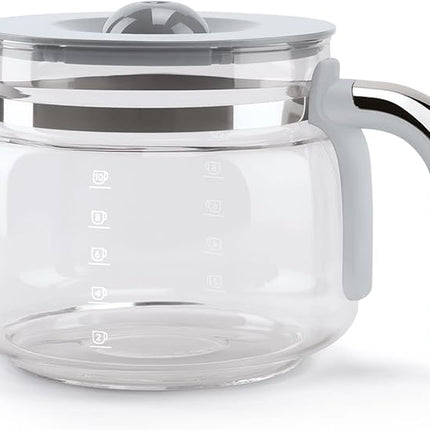 Smeg 50's Retro Style Aesthetic Drip Coffee Machine with 10 Cup Glass Carafe, Auto Start Feature, Keep Warm Plate, and Two Coffee Strength Settings (Brushed Stainless Steel)