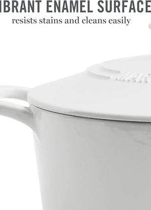 MARTHA STEWART Gatwick 7-Quart Enamel Cast Iron Dutch Oven – Linen Color with Silver Knob – Durable Heavy-Duty Dutch Oven for Slow Cooking and Braising