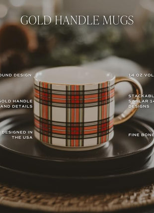 Sweet Water Decor Green Stripe Coffee Mug, 14oz China Christmas Mug with Gold Handle, Large Holiday Winter Cup for Coffee, Tea & Hot Chocolate, Stocking Stuffer Gifts for Women