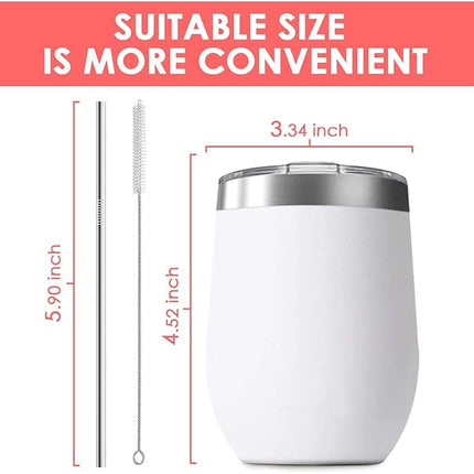 6 Pack 12 oz Stainless Steel Stemless Wine Tumbler with Lids, Double Wall Vacuum Insulated Travel Cup Including 6 Straws set,for Coffee, Cocktail, Drink, Tea and Beer (Black)