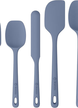 5 Pieces Silicone Spatula Set, Food Grade Rubber Spatula, Upgrade Strong Handle with Ergonomic Grip, Heat Resistant Up to 600°F for Nonstick Cookware, Cooking Blue