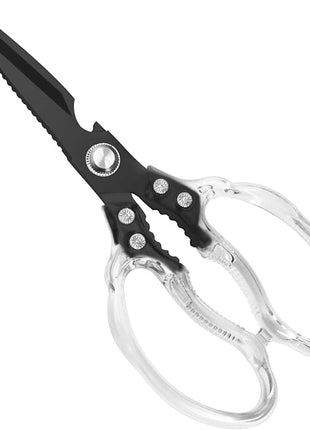 CGBE Kitchen Scissors, Multi-Purpose Kitchen Shears, Heavy Duty Dishwasher Safe Food Scissors for Chicken, Poultry, Fish, Meat & Herbs with Non-Slip Grips (Transparent Black)
