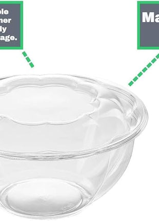 Smygoods Disposable Plastic Salad Bowls with Airtight Lids Ideal for Meal Prep, Takeout, Catering, Parties, Picnics, and Food Storage, Stackable, Leak-Proof
