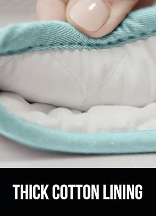 GORILLA GRIP BPA-Free Soft Silicone Oven Mitts and Pot Holders Sets of 4, Heat Resistant Waterproof Cooking Gloves, Thick Cotton Lining, Flexible Gripping for Baking Grilling, Kitchen Trivets, Mint