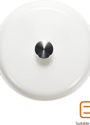 Amazon Basics Cast Iron Dutch Oven Pot with Lid, Enameled, Round, Dual Handles, Heavy-Duty, Medium, 6-Quart, Matte White