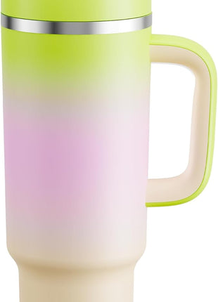 ENCOOL 40 oz Tumbler with Handle and Straw: Stainless Steel Insulated Tumbler Keeps Cold for 24 Hours, Leakproof Travel Cup Fits in Cup Holder and BPA-Free, Morning Dew