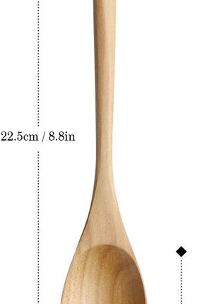 AOOSY Wooden Spoons for Cooking, 9 Inches 6 Pieces Japanese Natural Ellipse Wooden Spoon Set for Cooking Mixing Stirring Honey Tea Soda Dessert Coconut Bowl Nonstick Pots Kitchen