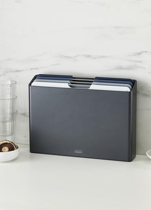 Joseph Joseph Folio 4-Piece Colour coded Cutting Board Set, Slimline case for organized Kitchen storage, Sage Green