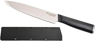 KitchenAid Classic Slicing Knife with Custom Fit Blade Cover, 8 inch, Sharp Kitchen Knife, High Carbon Japanese Stainless Steel Blade, Black