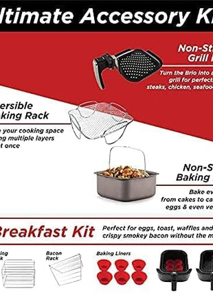 Nuwave Brio 6-Quart Healthy Digital Smart Air Fryer with Probe One-Touch Digital Controls, Advanced Cooking Functions, Removable Divider Insert & Grill Pan (NEW ACCESSORY),Black