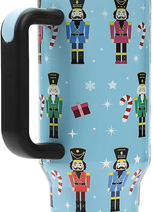 Bioworld Nutcrackers Vacuum Insulated 40 Oz. Stainless Steel Tumbler with Reusable Straw & Leak-Proof Lid, Easy Carry Handle for Travel or Home