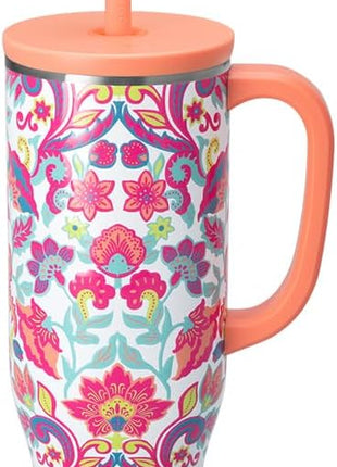 Swiglife 30oz Mega Mug, 30oz Tumbler with Handle and Straw, Large Insulated Tumblers, Cup Holder Friendly Travel Mug, Stainless Steel 30 oz Tumbler, Reusable Insulated Water Bottle (Flourish)