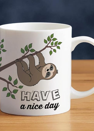 LOZACHE Cute Sloth Gifts Nope Not Today Funny Coffee Mug Have A Nice Day Ceramic Tea Cup 11oz, Kawaii Birthday Present for Men Women Wife Husband Daughter Friends Coworker