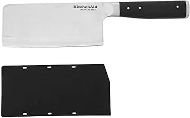 KitchenAid Gourmet Forged Triple Rivet Cleaver Knife with Custom Fit Blade Cover, 6 inch, Sharp Kitchen Knife, High Carbon Japanese Stainless Steel Blade, Meat Cleaver, Black